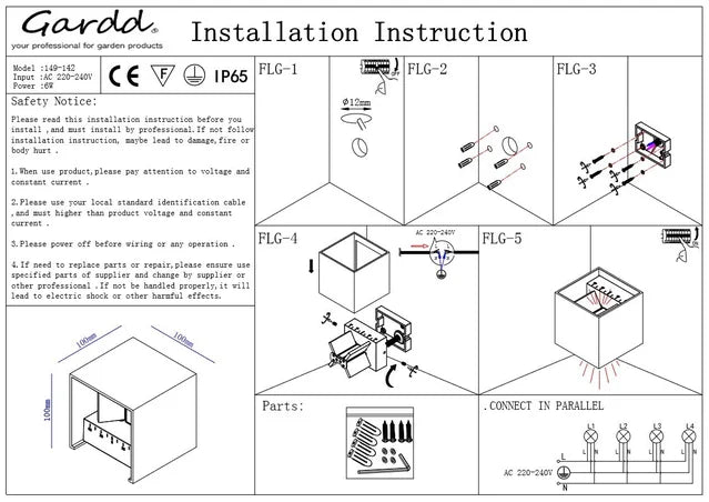 GARDD Aluminium Wandlamp 100 instructies