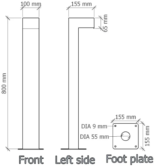 GARDD C2S 800 Staande Cortenstaal lamp formaten