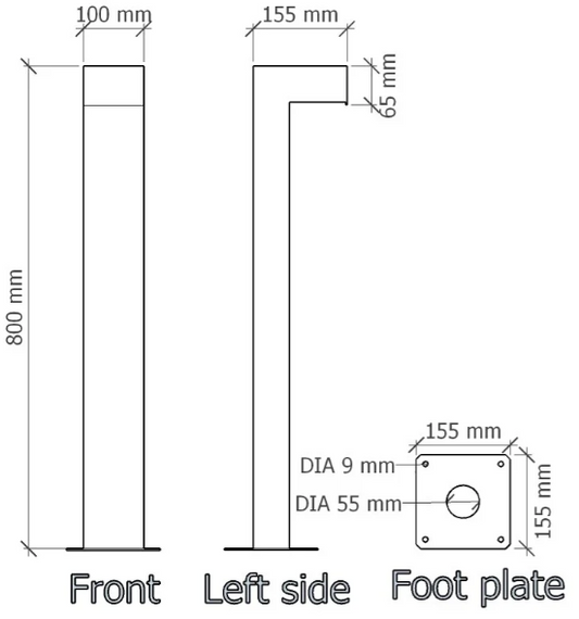 GARDD C2S 800 Staande Cortenstaal lamp formaten