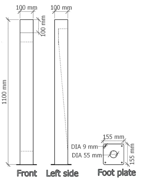 GARDD C1S 1100 Cortenstaal lamp formaten
