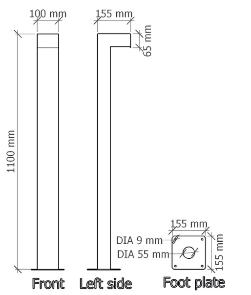 GARDD C2S 1100 Staande Cortenstaal lamp formaten