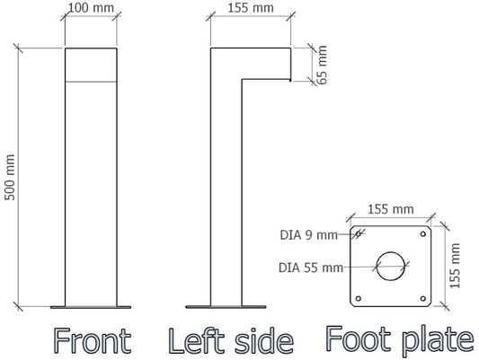 GARDD C2S 1100 Staande Cortenstaal lamp formaten