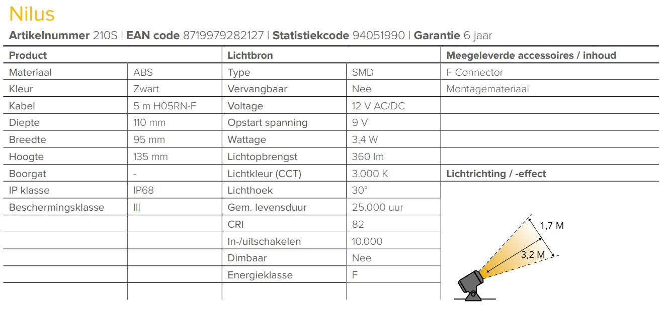 LightPro 12 volt tuinverlichting Nilus onderwaterspot specificaties