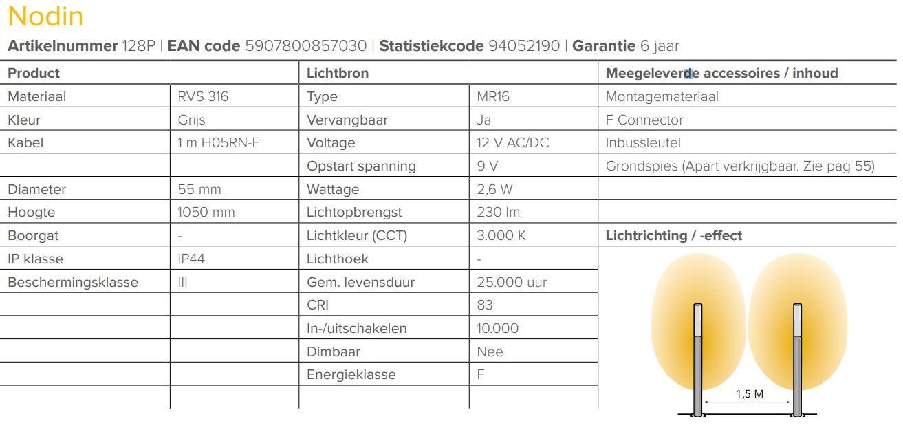 LightPro 12 volt tuinverlichting Nodin Staande lamp specificaties