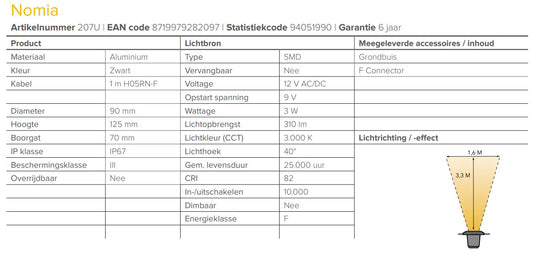 LightPro 12 volt tuinverlichting Nomia uplight specificaties