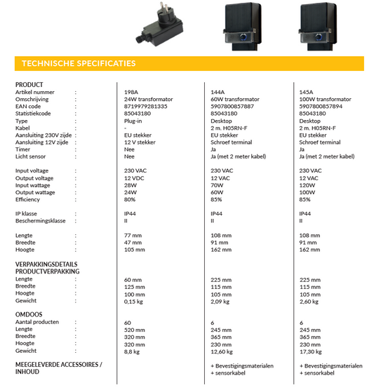 LightPro 12 volt tuinverlichting Transformator 24W specificaties