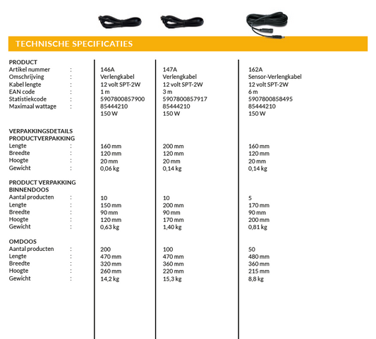 Lightpro 12 volt tuinverlichting verlengkabel 3 meter specificaties