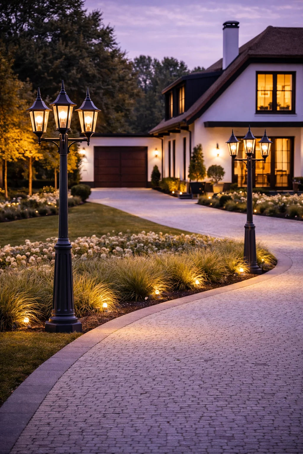 Klassieke lantaarn tessaro 3 kappen langs oprit