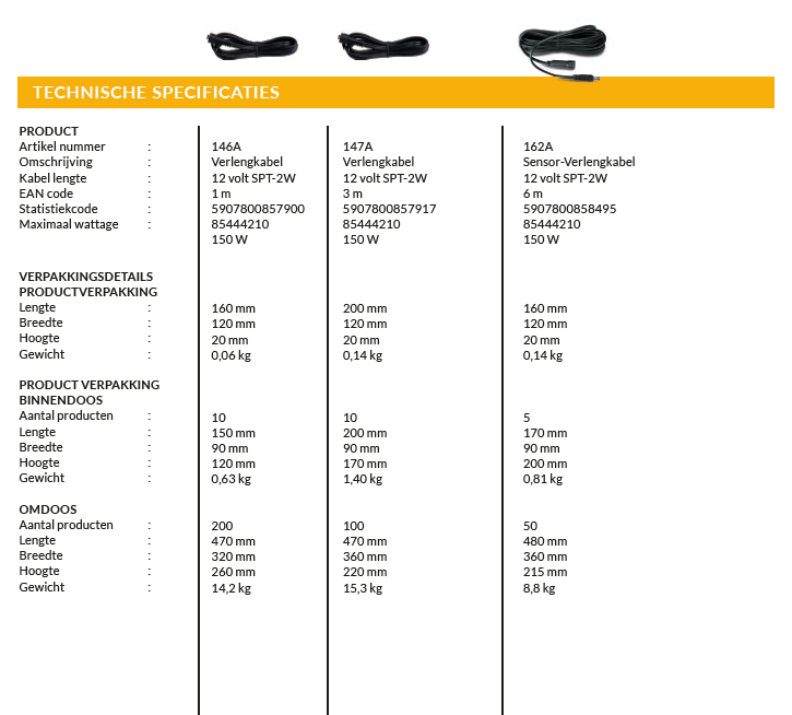 Lightpro 12 volt tuinverlichting sensor verlengkabel 6 meter  specificaties